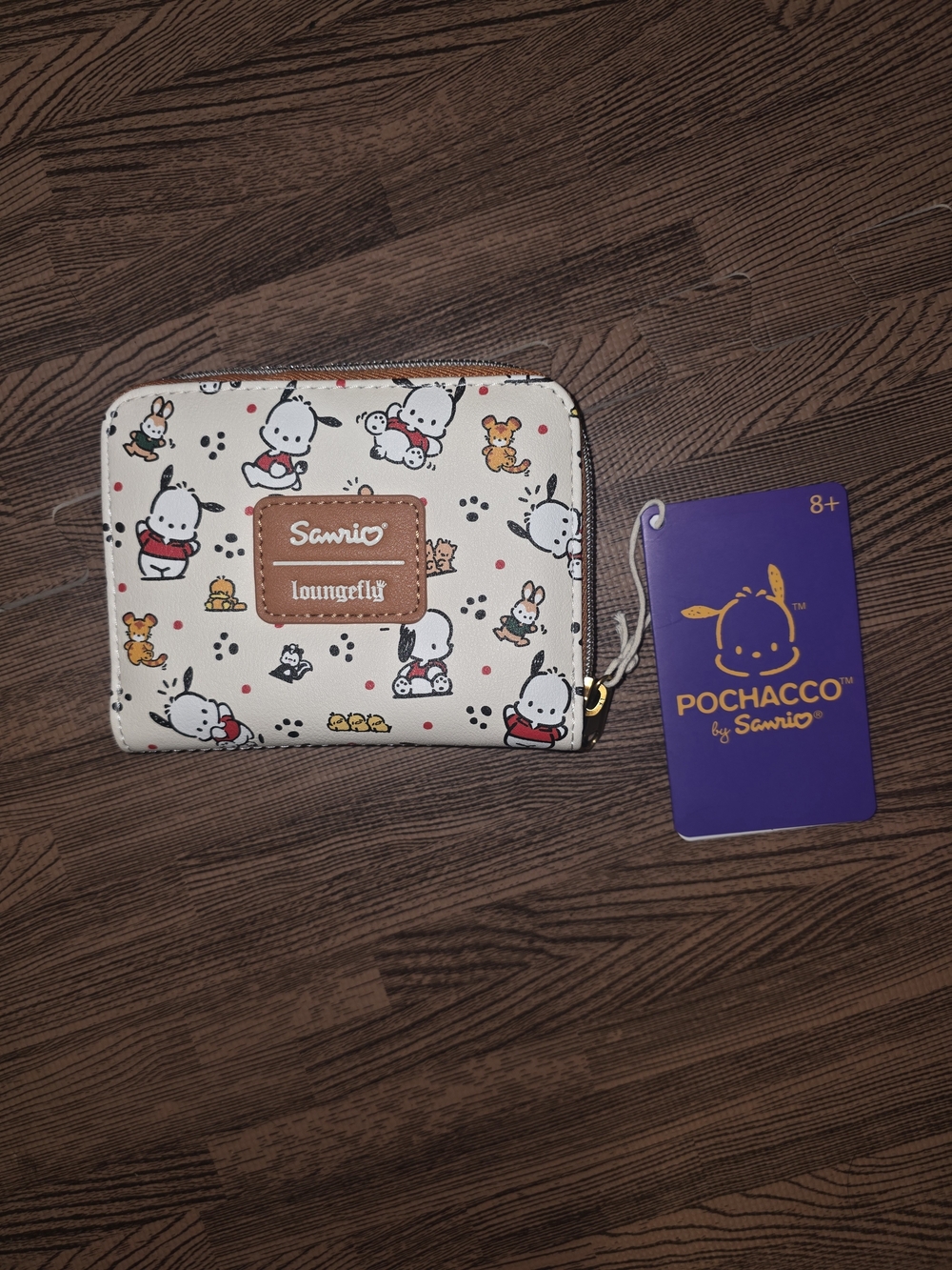 Sanrio Pochacco Small Zip Wallet - Cream & Tan Interior with Orange Trim